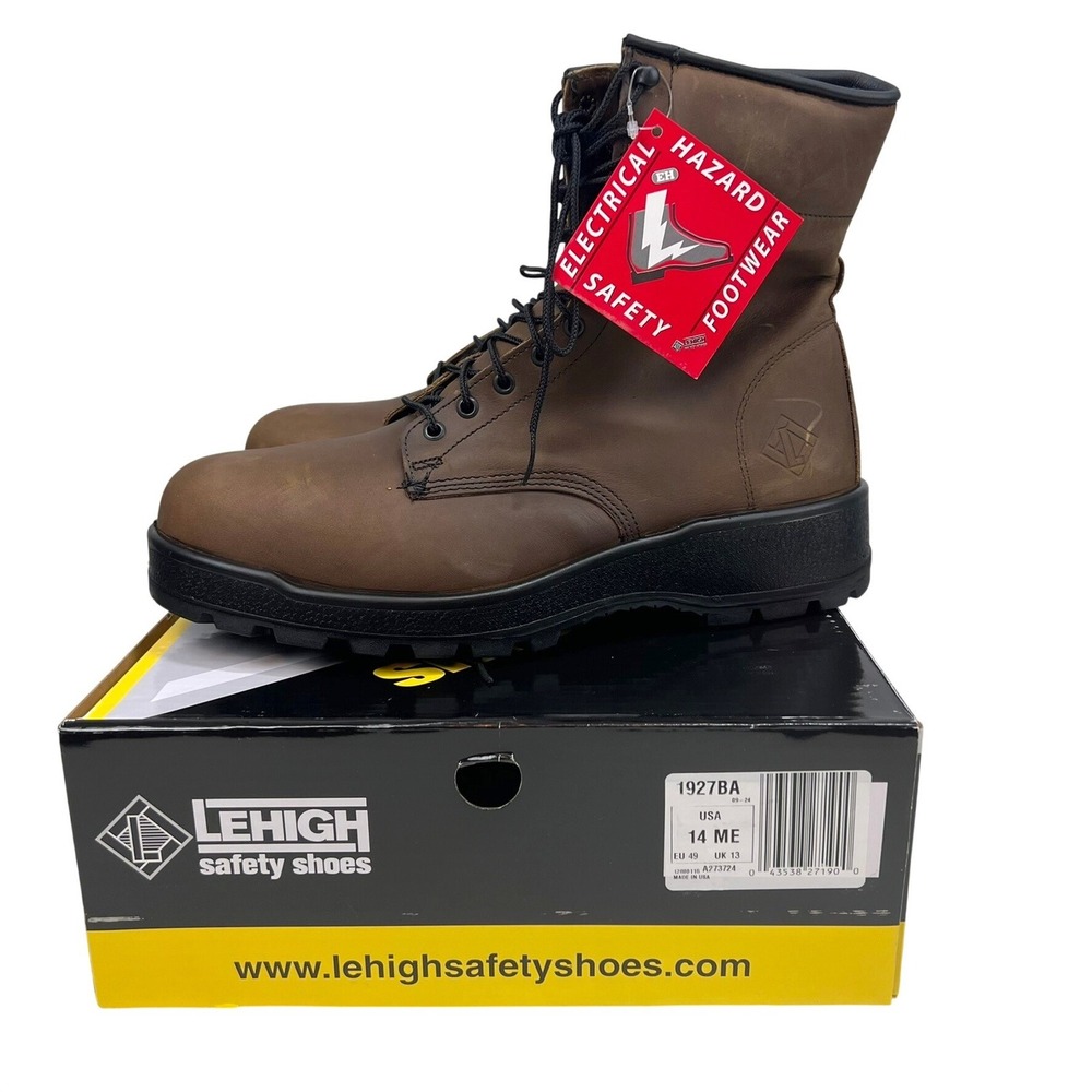Lehigh Safety Shoes 1927BA Mens 14 ME Brown Leather Electrical Hazard Work Boots
